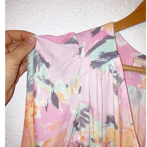JEN’S PIRATE BOOTY Floral Deep V Neck Pink Peplum Blouse blouson sleeves SZ: XS - Picture 11 of 13